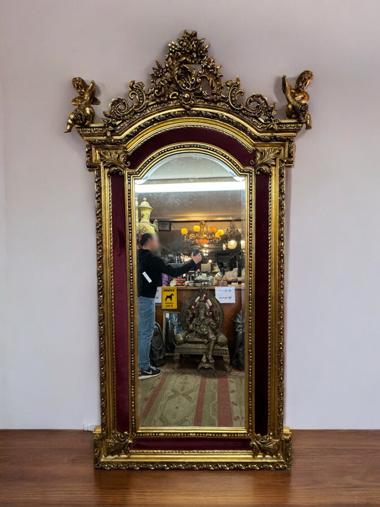 French Cherub Cornicopia 7'10" gold gilt mirror-Jantiques LLC.