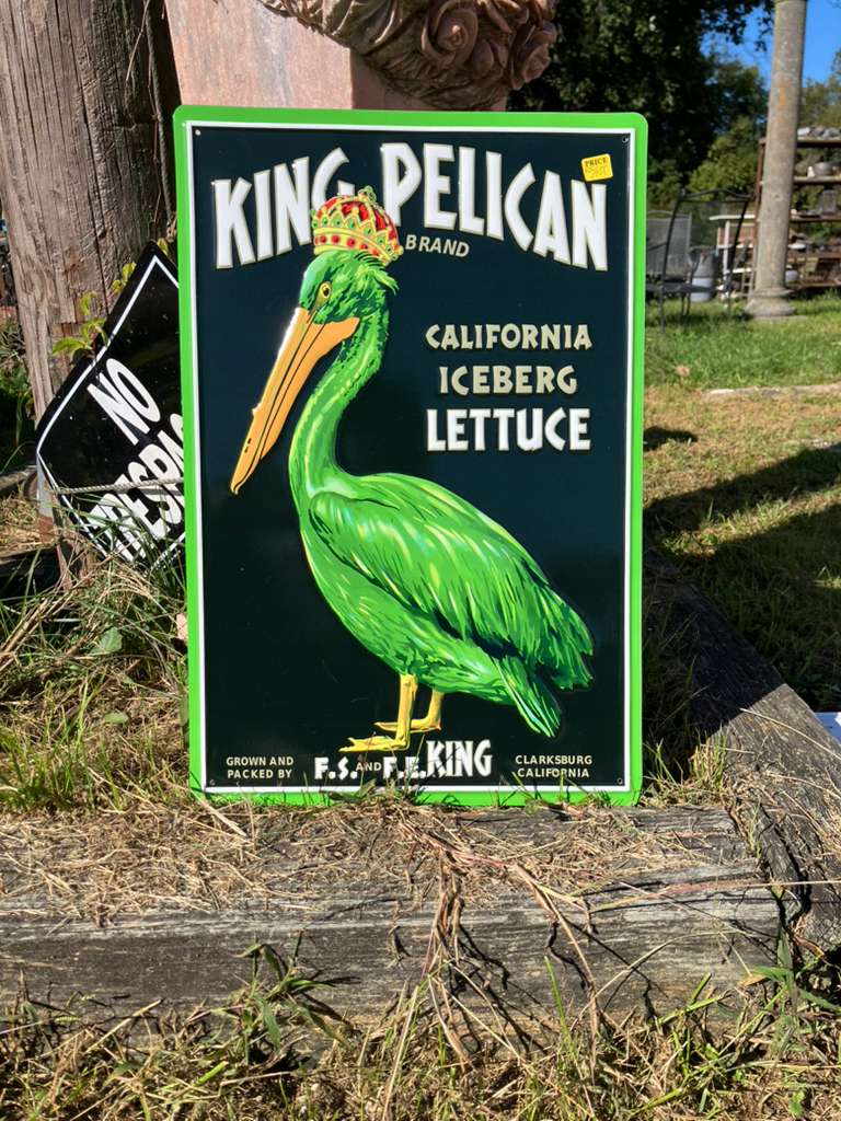 Vintage Style King Pelican Lettuce Metal Sign
