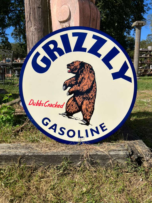 Grizzly Gasoline 30" Vintage Round Metal Sign