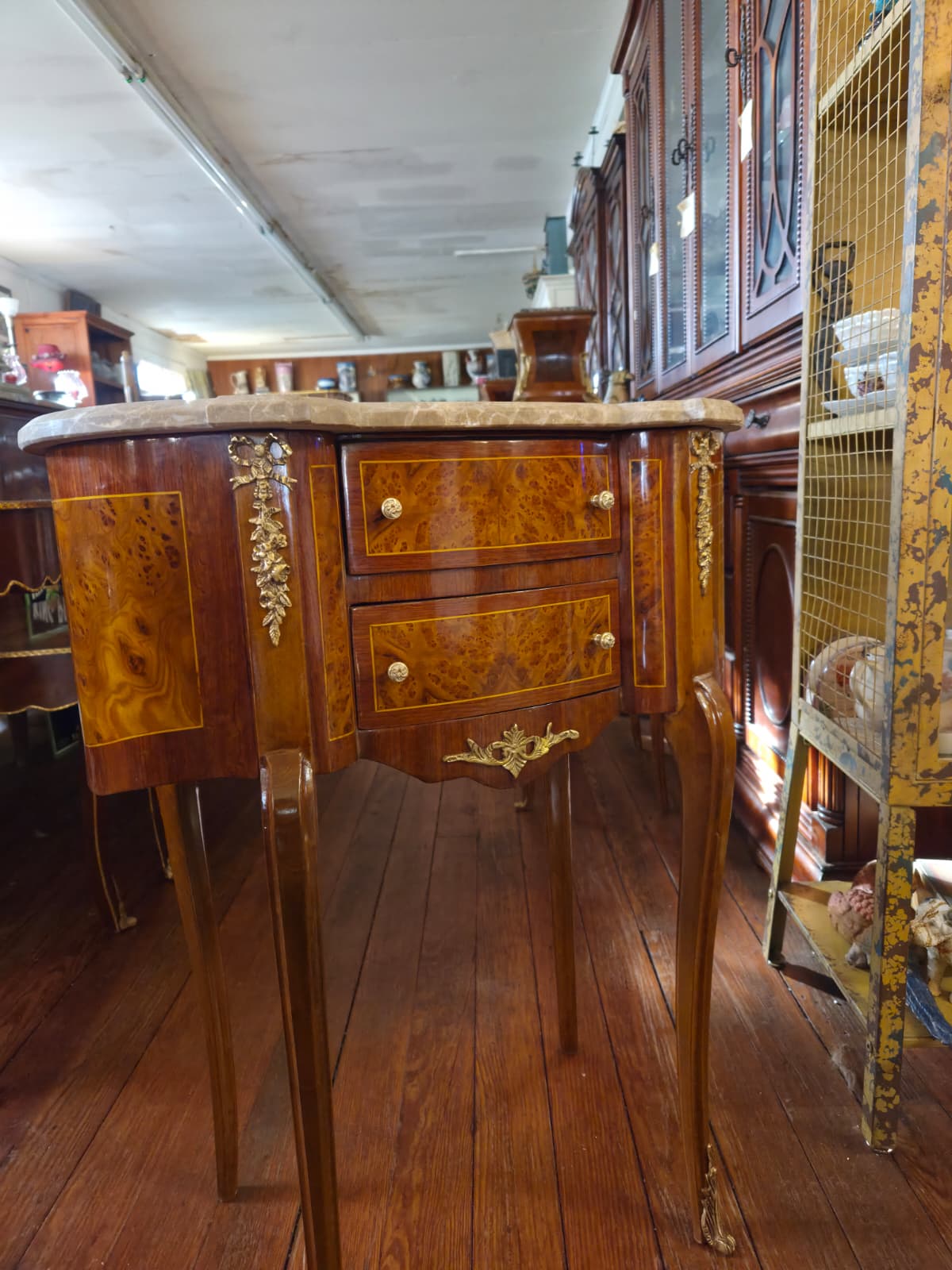 Pair of Marble Top 2 Drawers French Kidney Side Tables