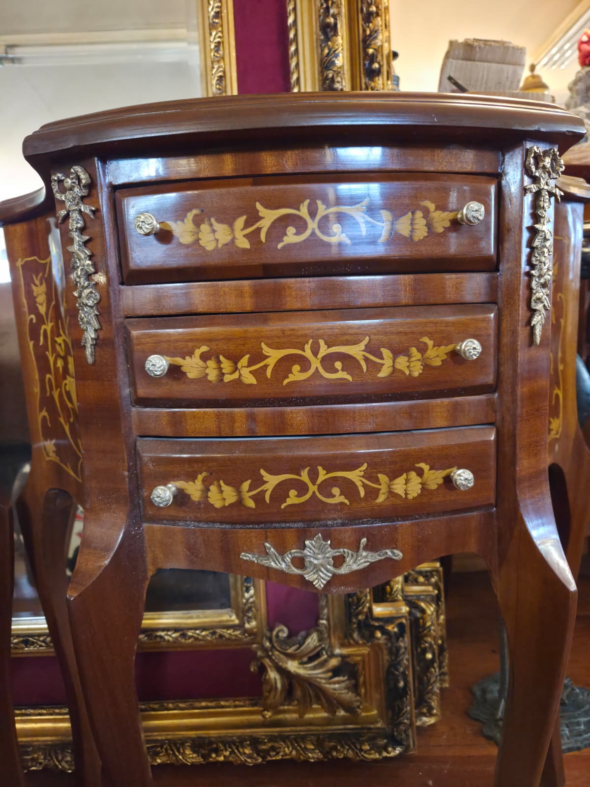 Pair Of Louis XV Style Floral Marquetry Accent Commode