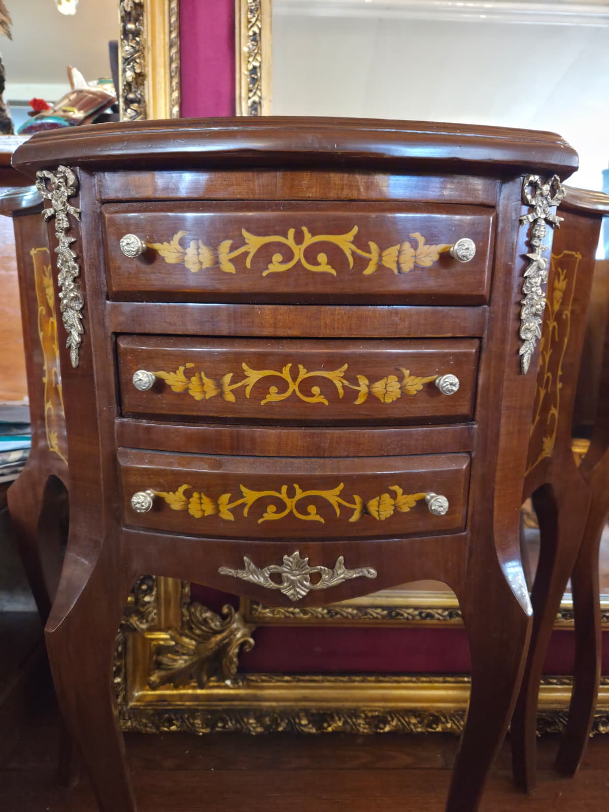 Pair Of Louis XV Style Floral Marquetry Accent Commode
