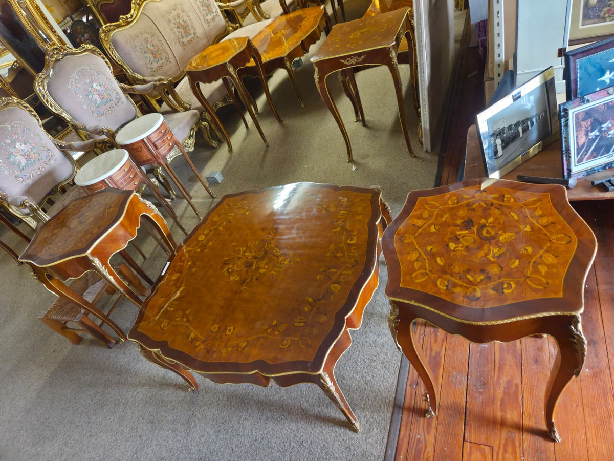 Louis XV Style Marquetry Coffee Table and 2 end tables