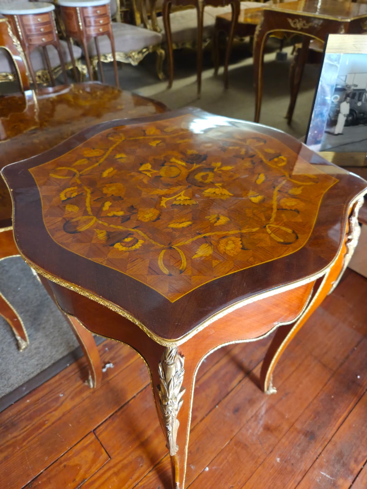 Louis XV Style Marquetry Coffee Table and 2 end tables