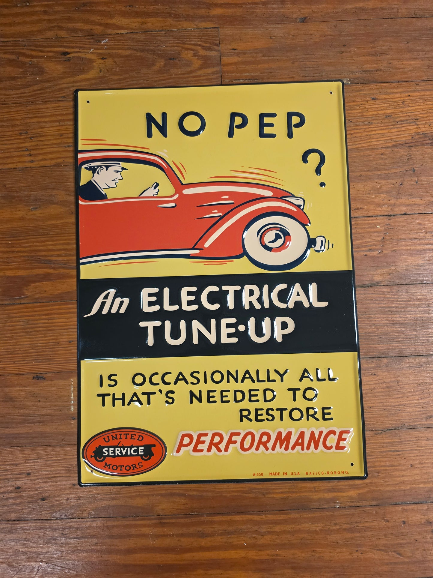 No Pep United Service Motors metal sign