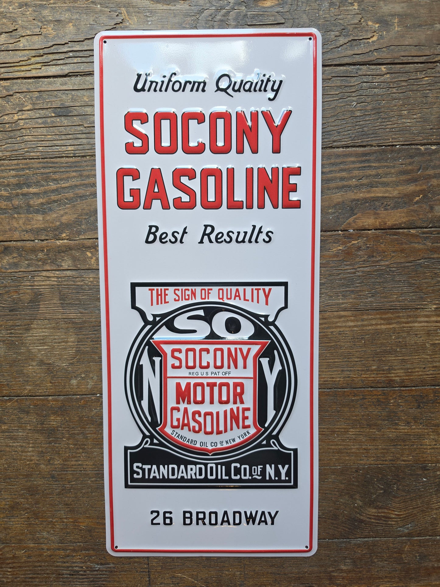 Socony Gasoline metal sign