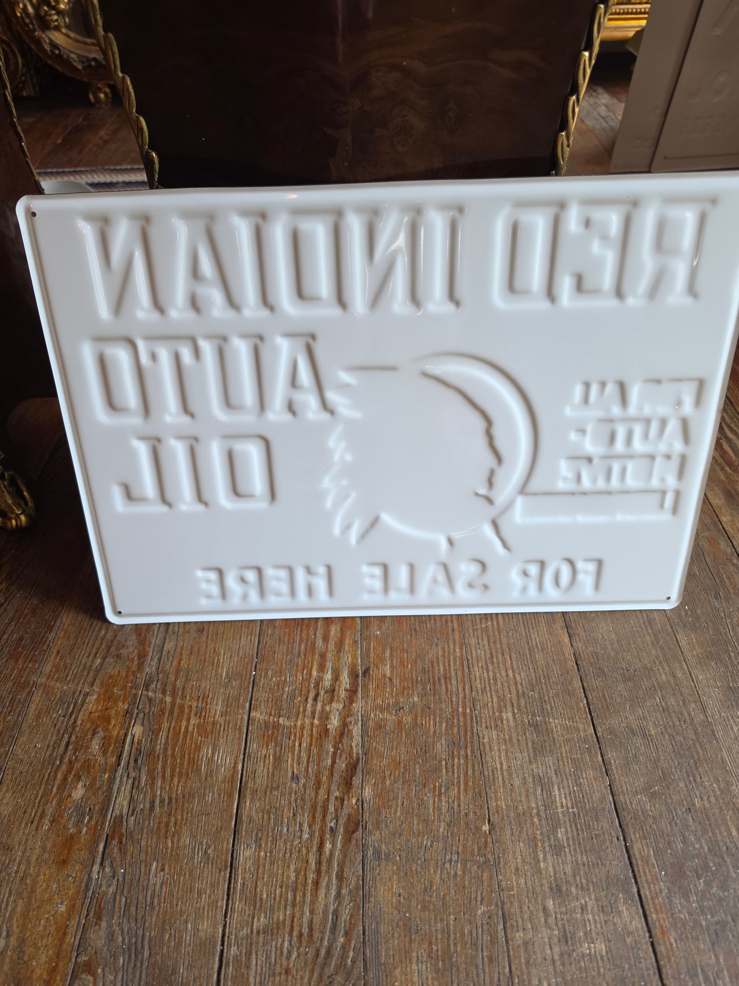 Red Indian Auto Oil metal sign