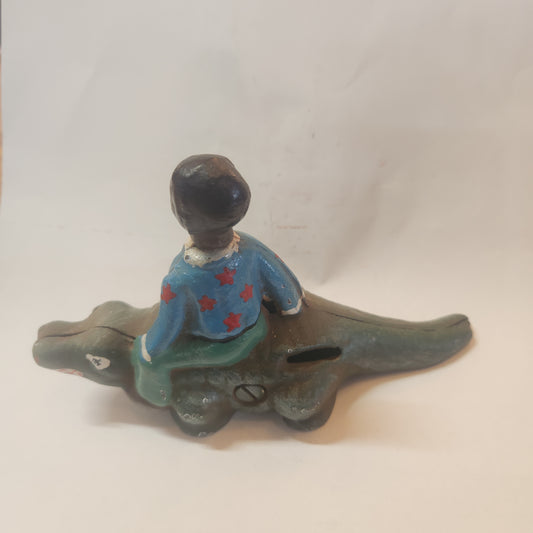 Cast Iron Bank Boy Riding a crocodile