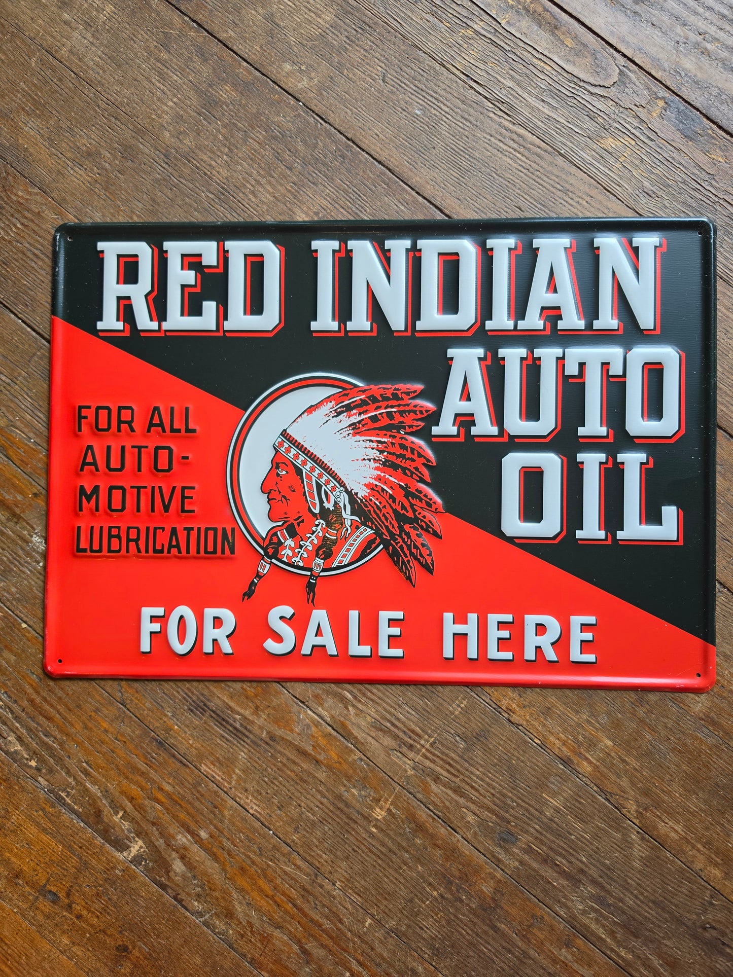 Red Indian Auto Oil metal sign