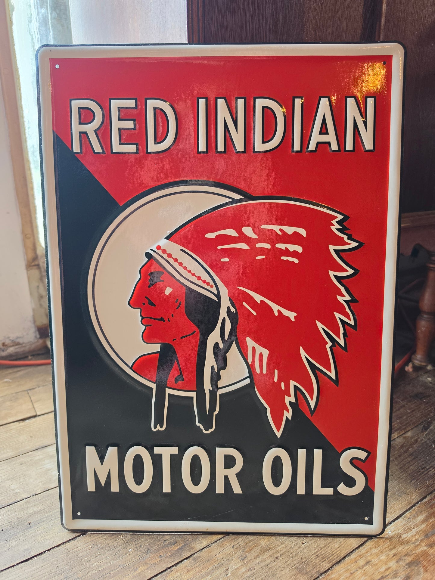 Red Indian Motor Oil metal sign