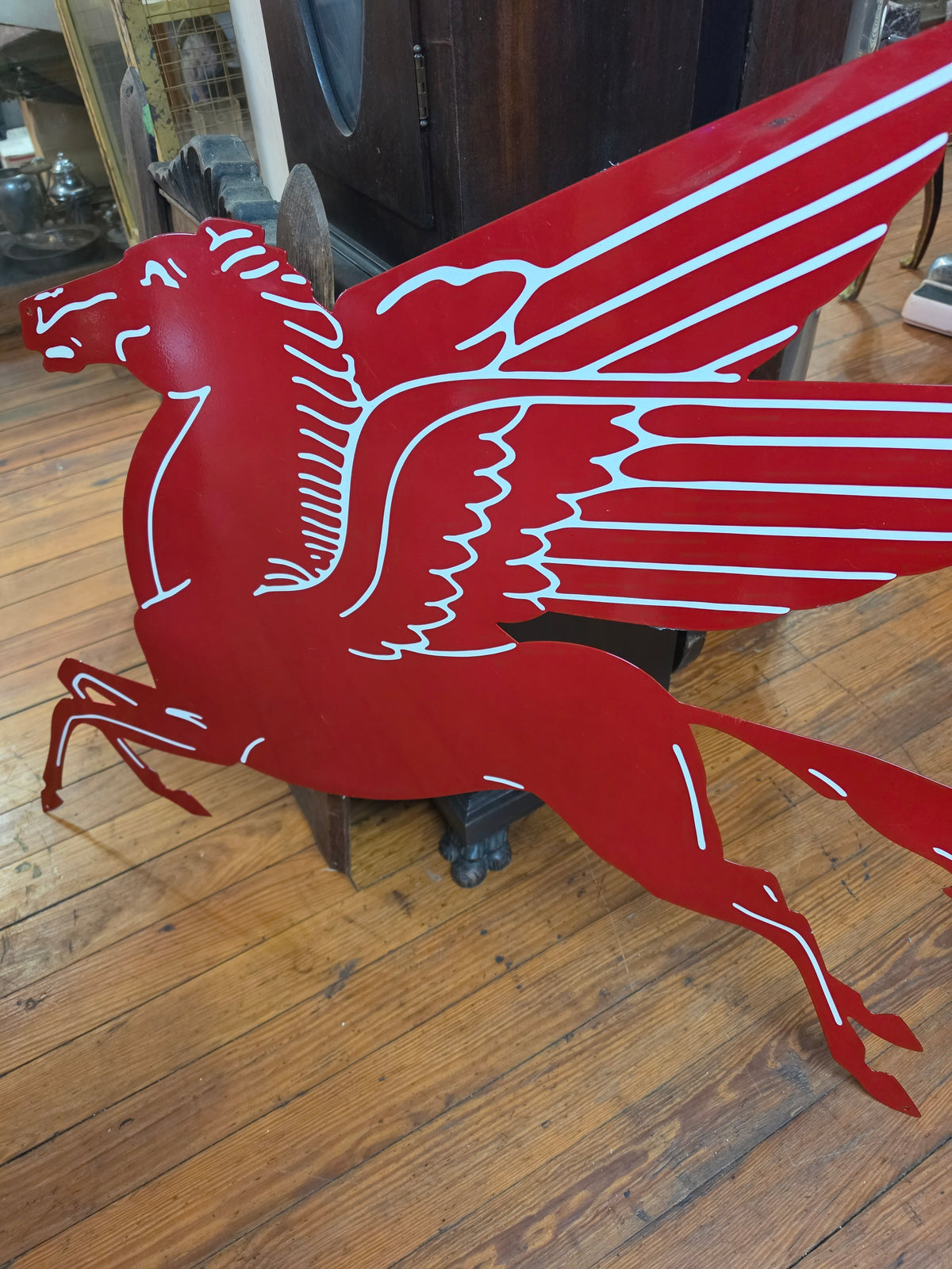 Red Pegasus Metal Sign