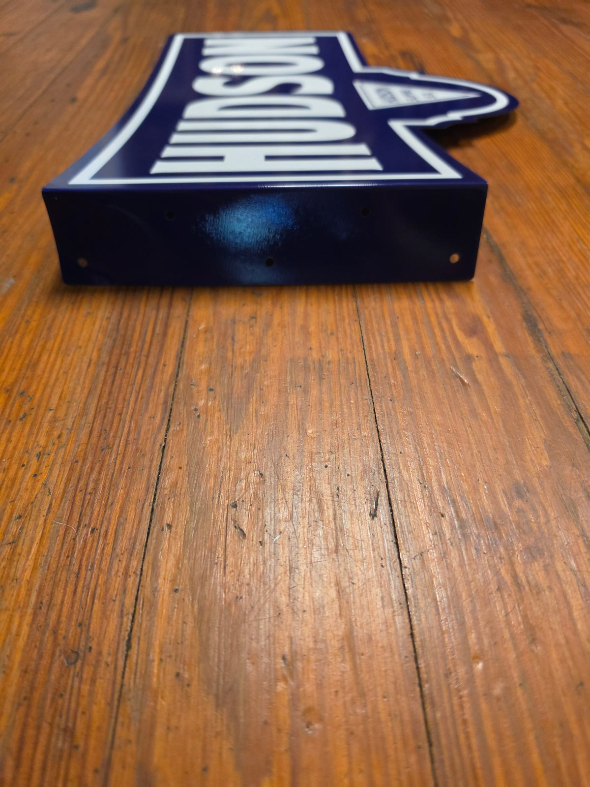 Hudson Super Six metal sign. Double sided with mounting flange