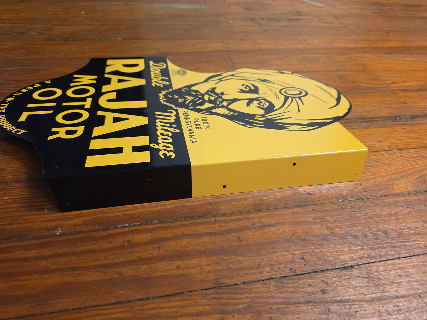 Rajah Motor Oil. Metal sign with mounting flange Double sided