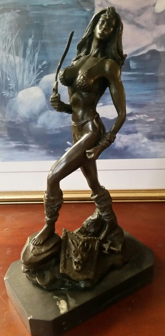 Bronze Figurine - Lady Warrior on Marble Base-Jantiques LLC.