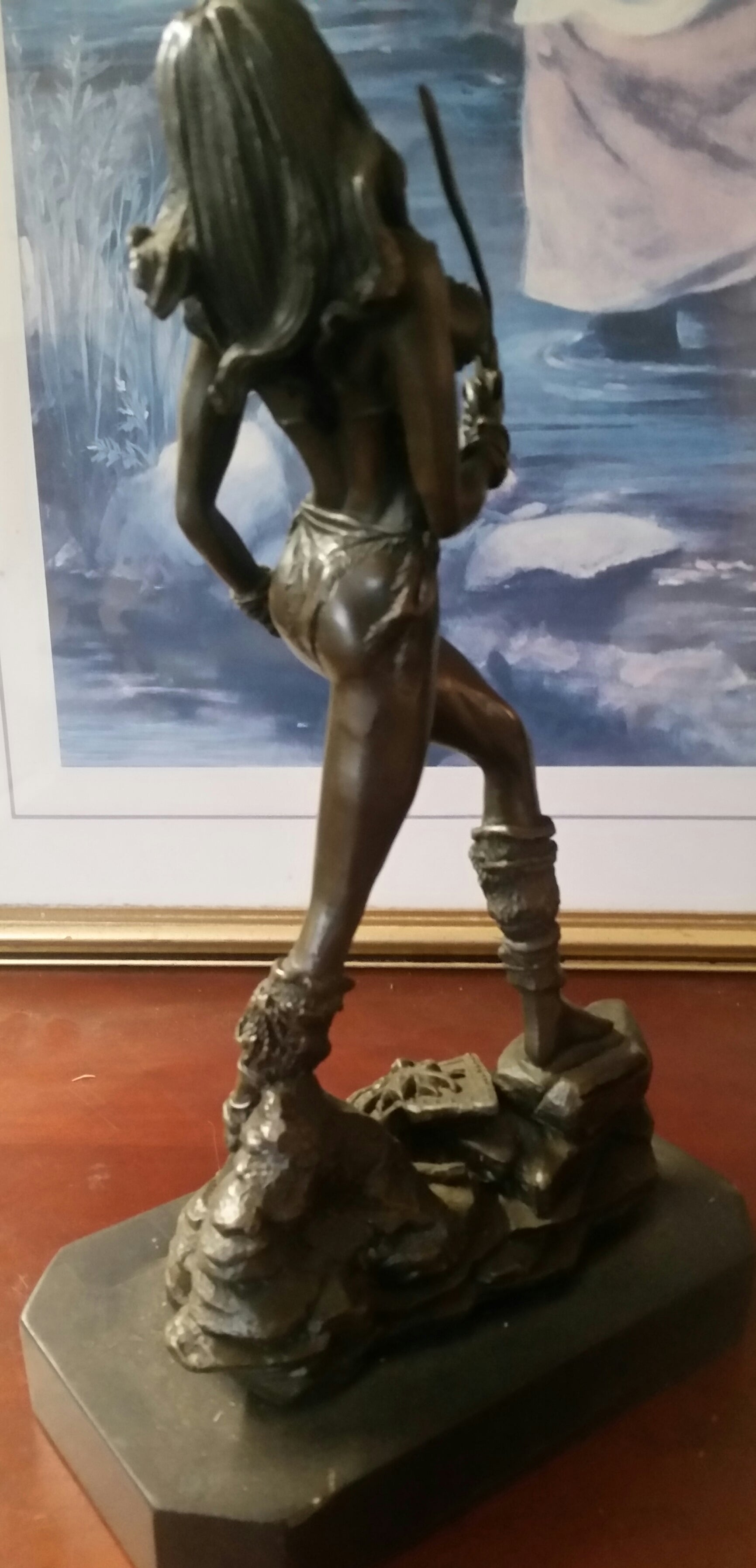 Bronze Figurine - Lady Warrior on Marble Base-Jantiques LLC.