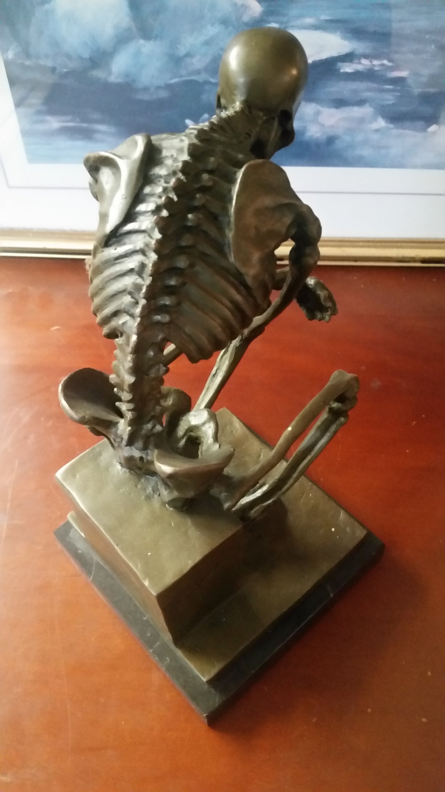 Bronze Figurine - Thinking Skeleton on Marble Base-Jantiques LLC.