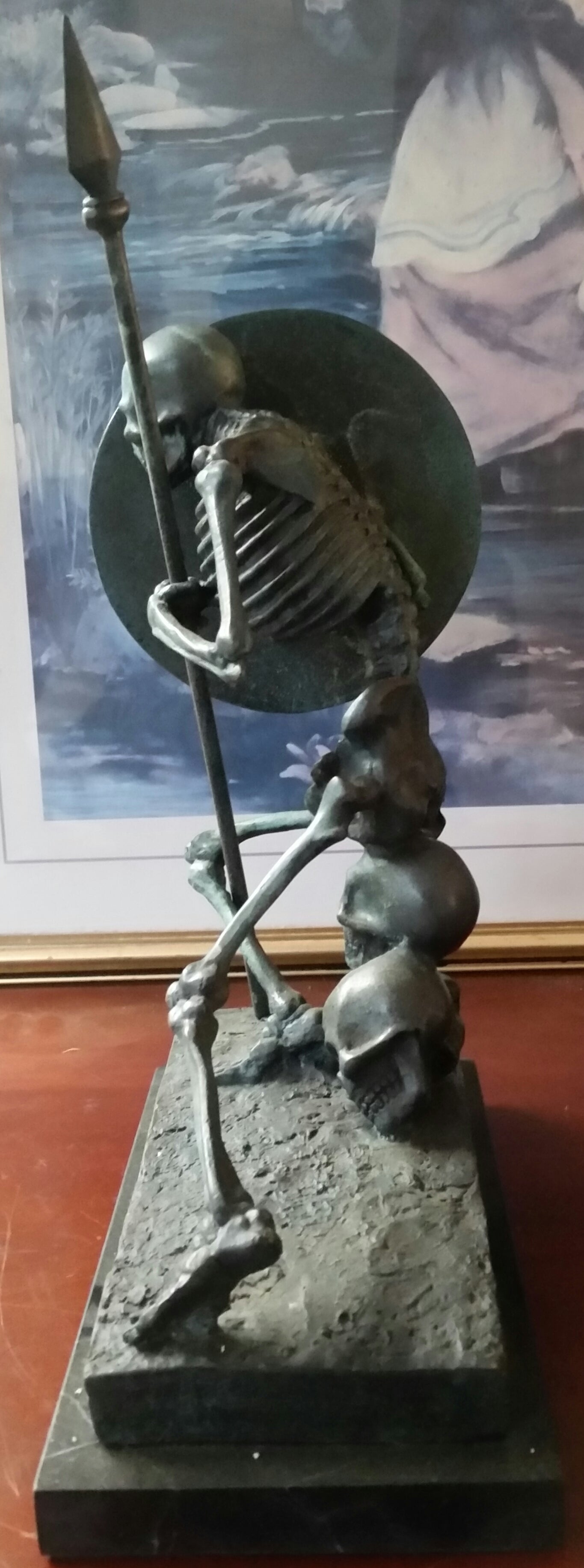 Bronze Figurine - Green Skeleton Warrior on Marble Base-Jantiques LLC.