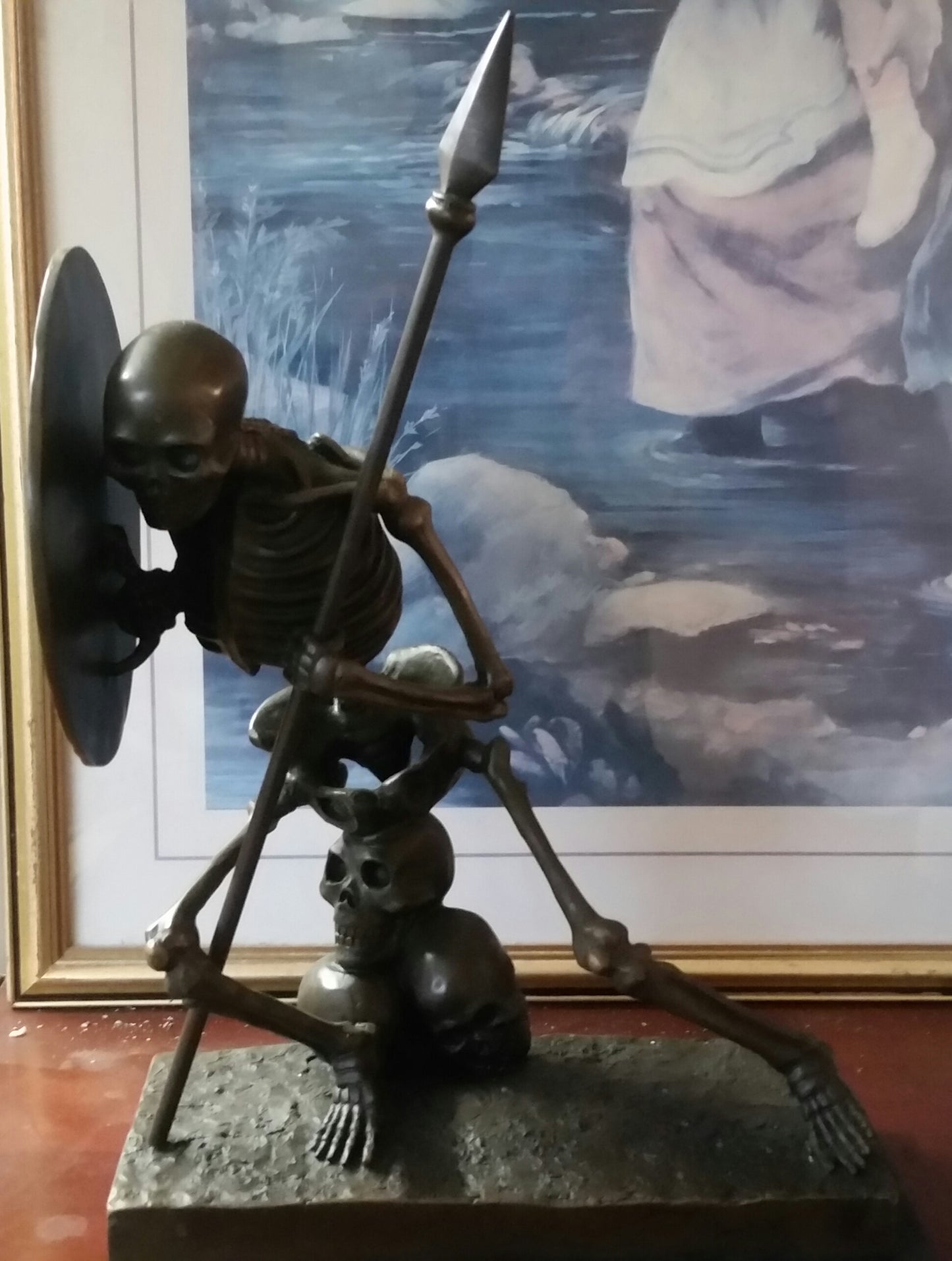 Bronze Figurine - Skeleton Warrior on Marble Base-Jantiques LLC.