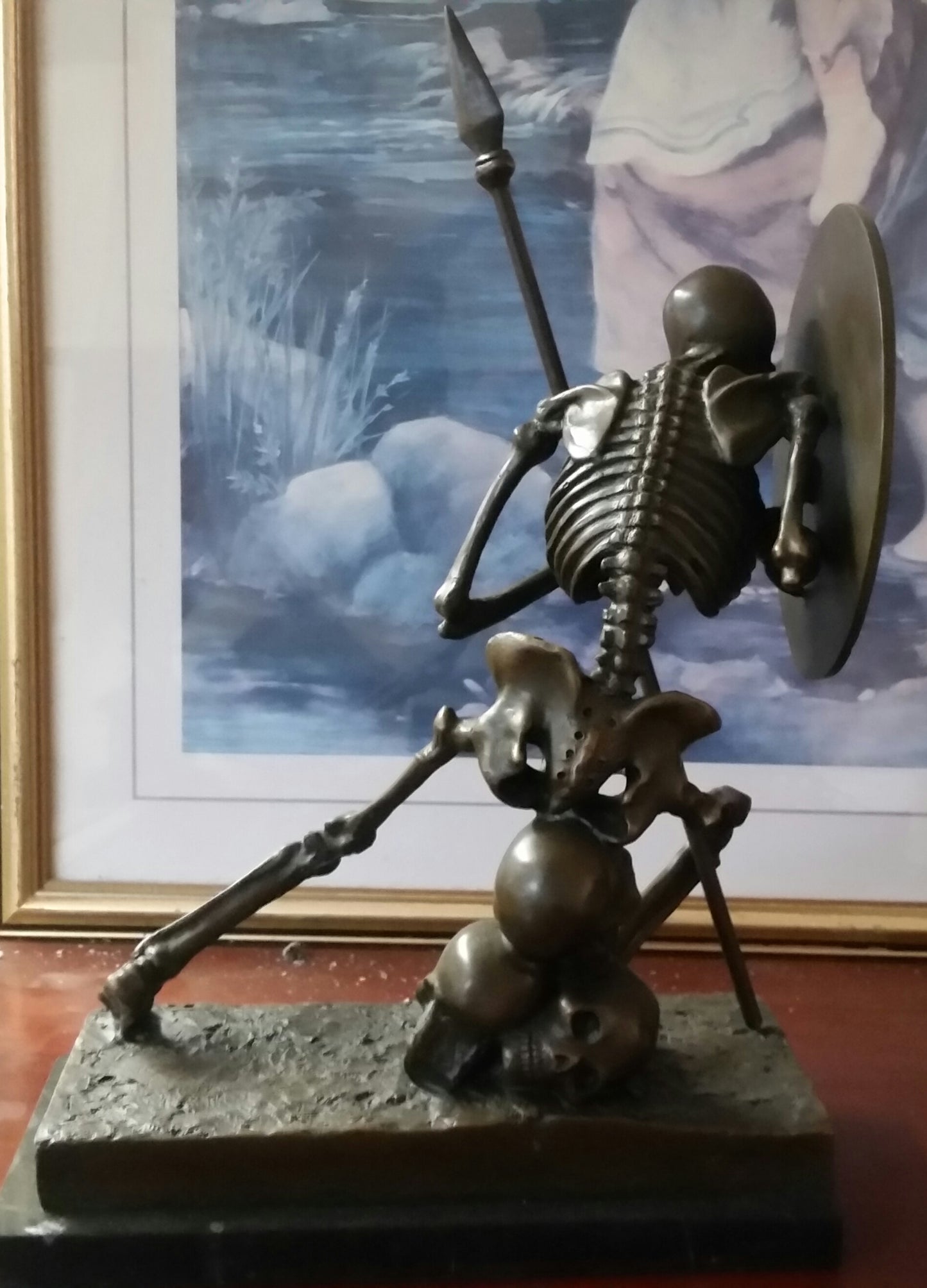 Bronze Figurine - Skeleton Warrior on Marble Base-Jantiques LLC.