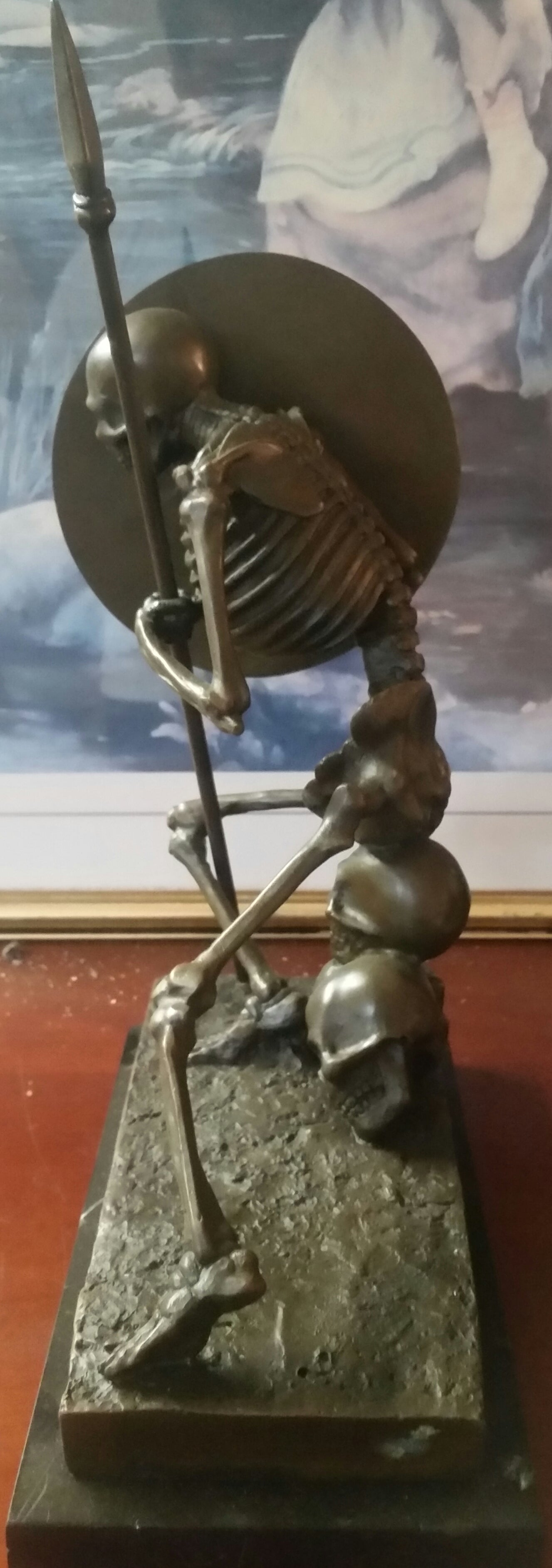 Bronze Figurine - Skeleton Warrior on Marble Base-Jantiques LLC.