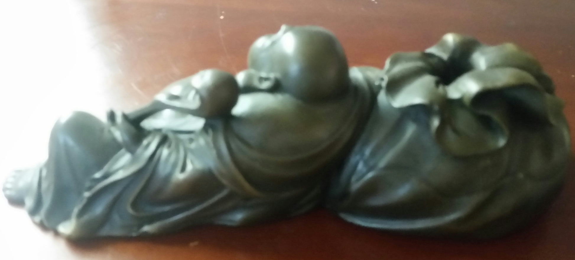 Bronze Figurine - Leaning Hotei God Of Wealth-Jantiques LLC.