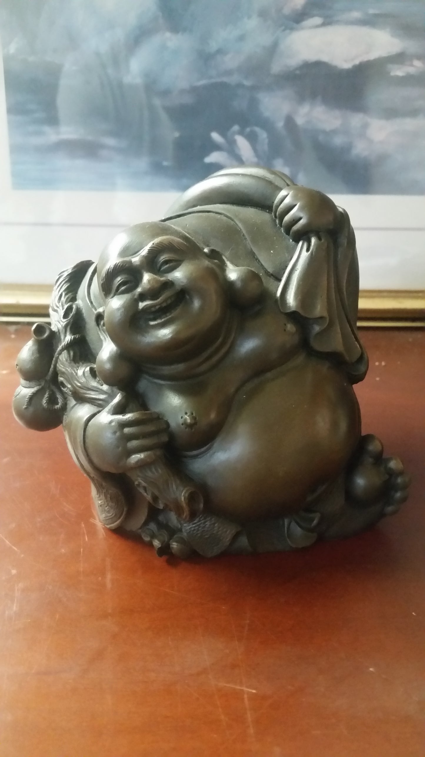 Bronze Figurine - Cheerful Hotei God Of Wealth-Jantiques LLC.