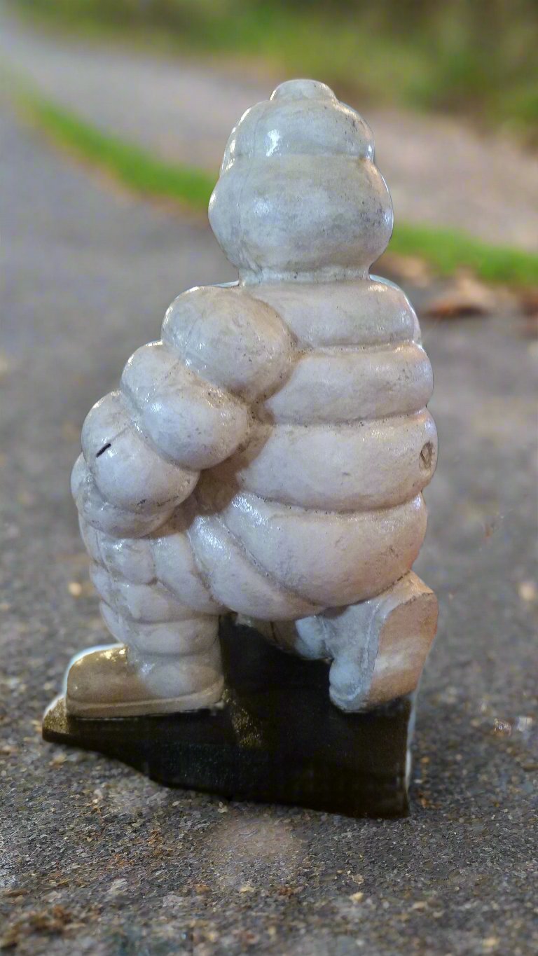 Michelin Figurine -Cast Iron Michelin Man Kneel w/ Michelin Dog-Jantiques LLC.