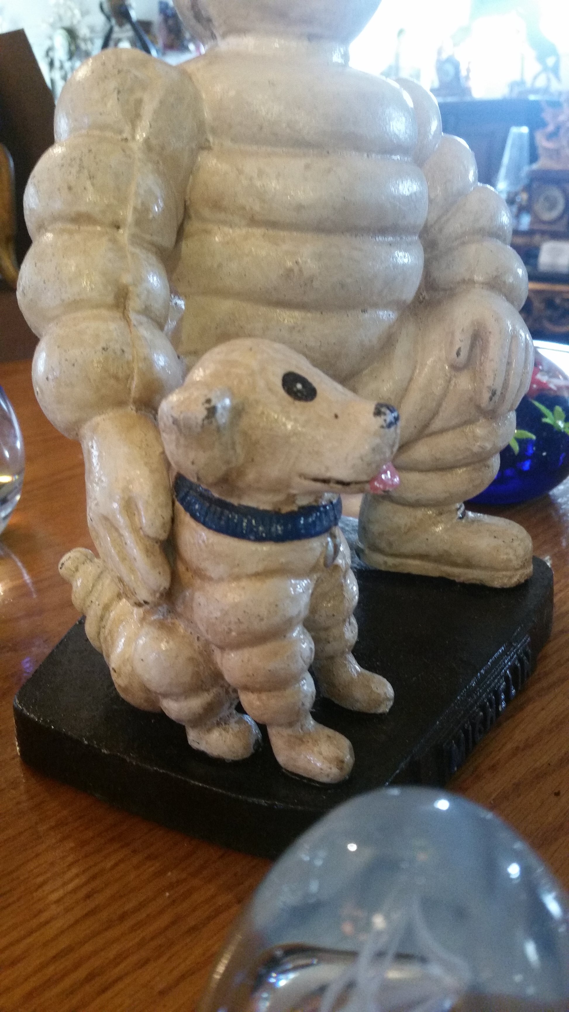 Michelin Figurine -Cast Iron Michelin Man Kneel w/ Michelin Dog-Jantiques LLC.