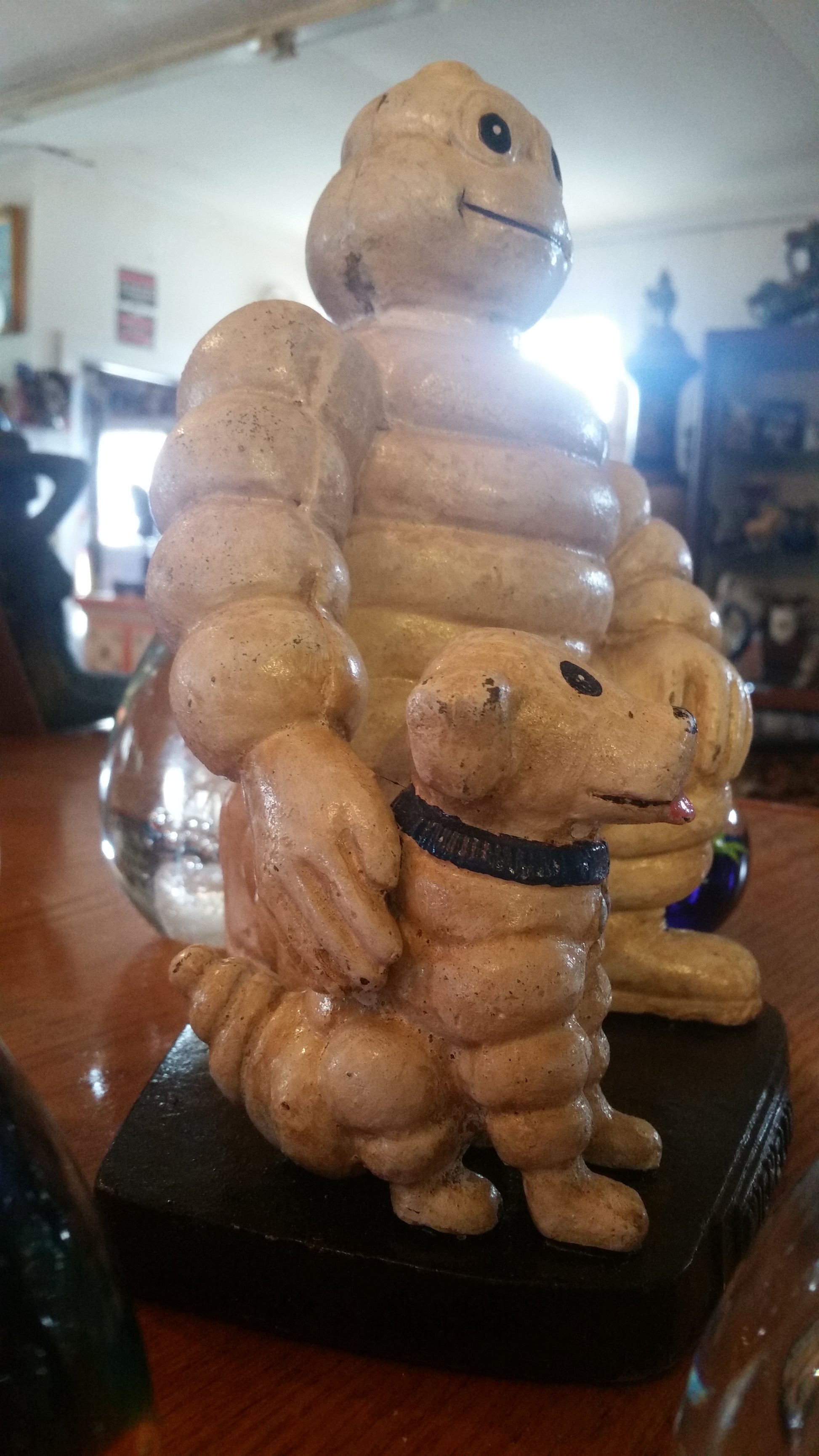 Michelin Figurine -Cast Iron Michelin Man Kneel w/ Michelin Dog-Jantiques LLC.