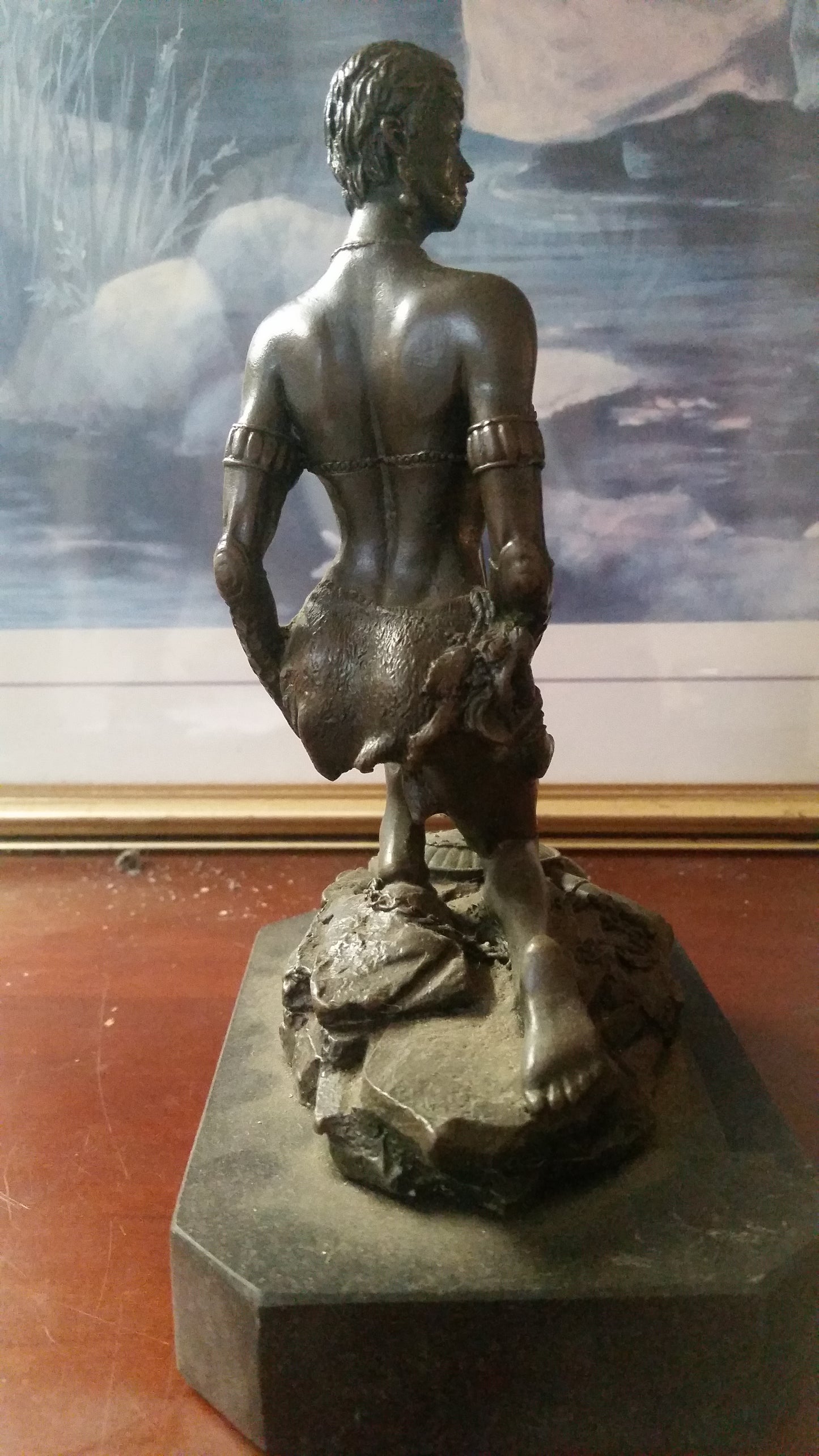 Bronze Figurine - Kneeling Female Warrior on Marble-Jantiques LLC.