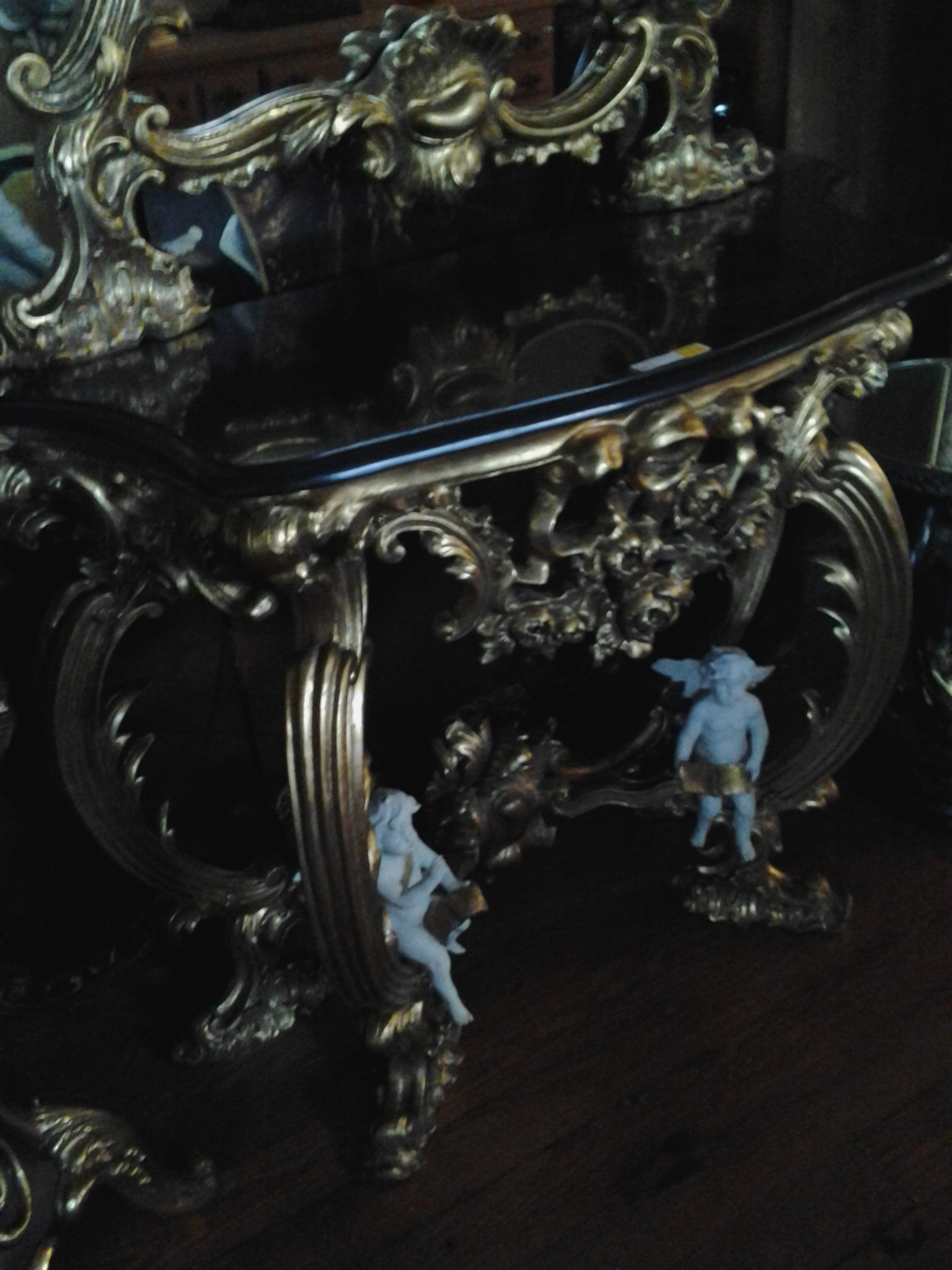 Louis XV Mirror - Console With Black Marble Table Top-Jantiques LLC.