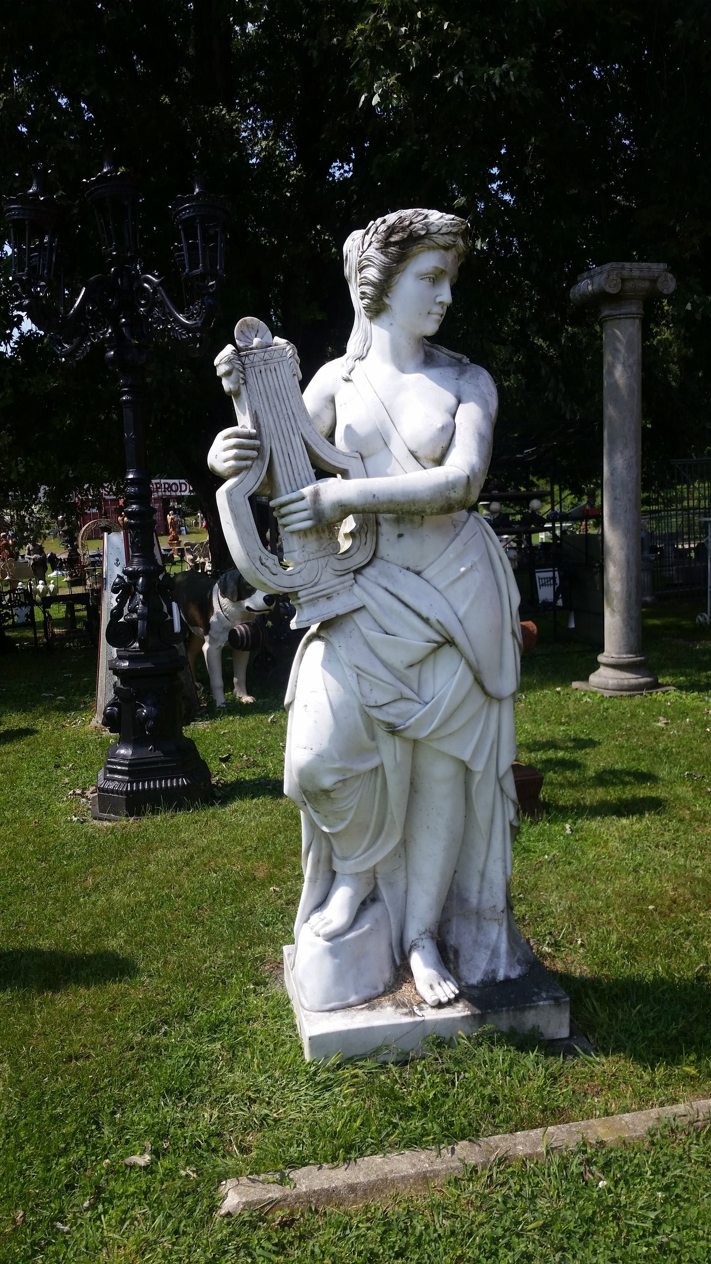 Marble Statue - Lady Play Harp Statue-Jantiques LLC.