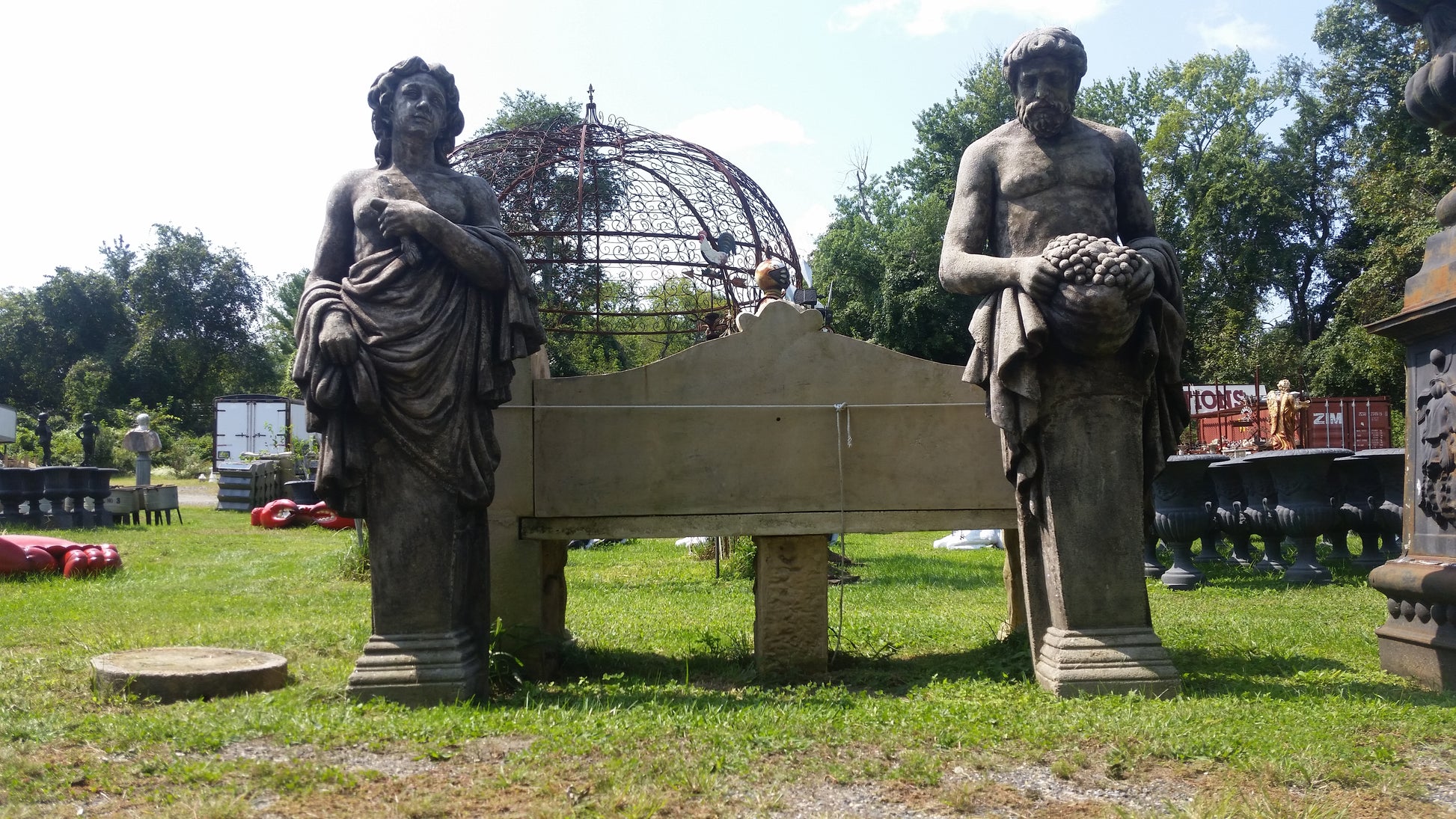 Fiberglass Statue - Pair Roman Stone Dust Set Hand Carved-Jantiques LLC.