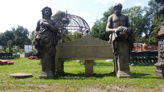 Fiberglass Statue - Pair Roman Stone Dust Set Hand Carved-Jantiques LLC.