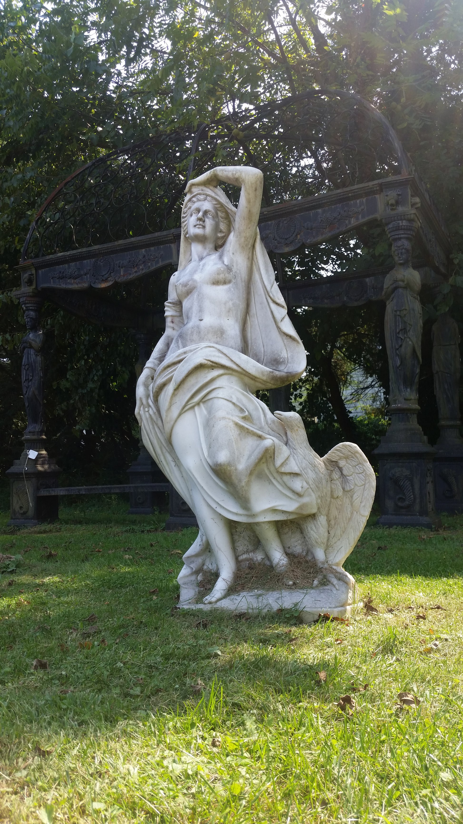 Marble Statue - Lady with An Eagle Statue-Jantiques LLC.