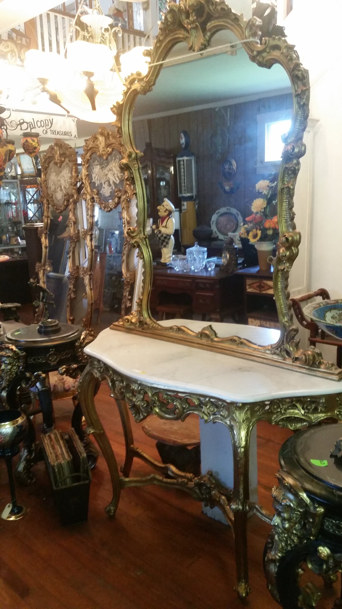 Louis XV Mirror - Console With White Marble Table Top-Jantiques LLC.