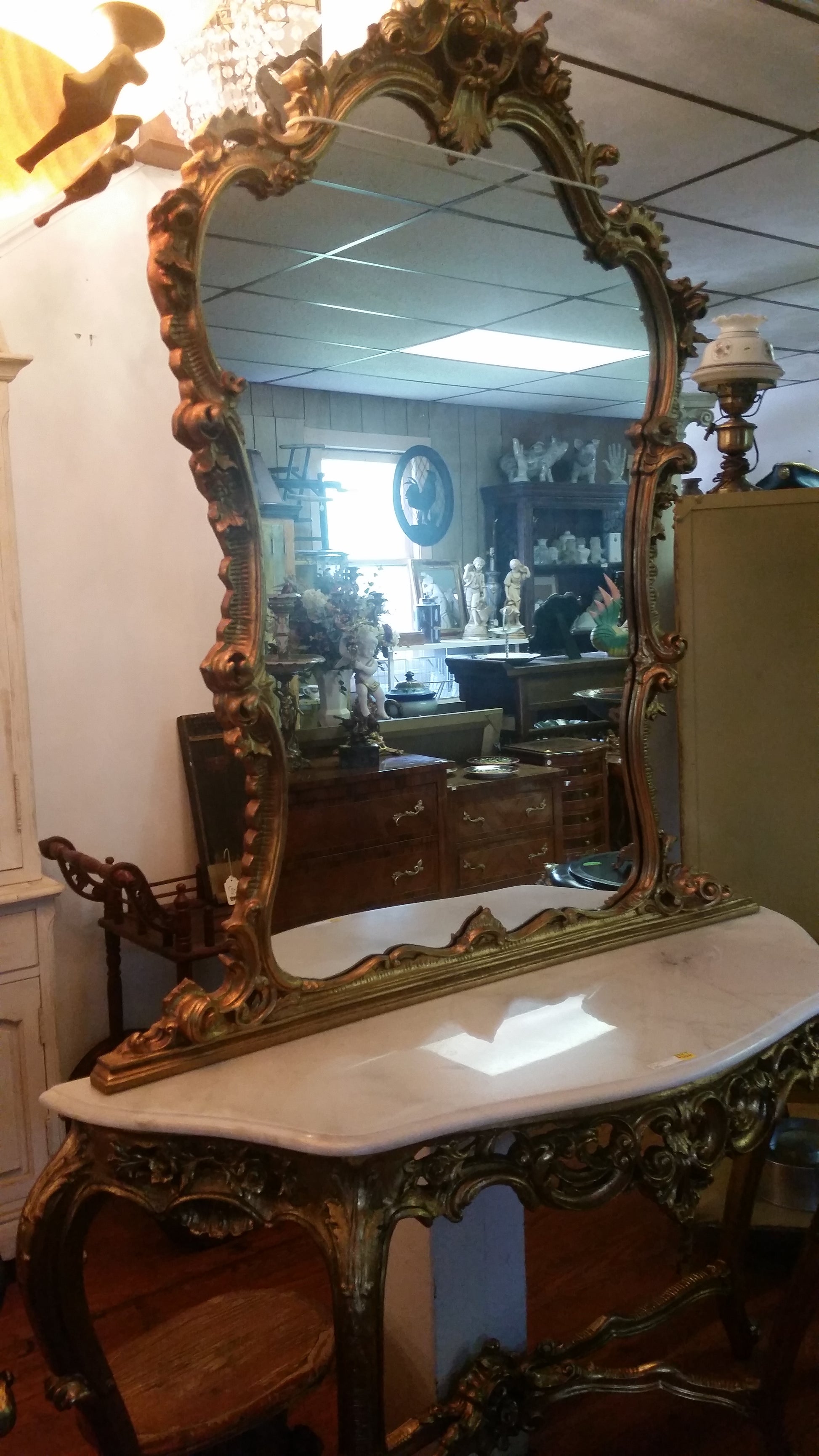 Louis XV Mirror - Console With White Marble Table Top-Jantiques LLC.