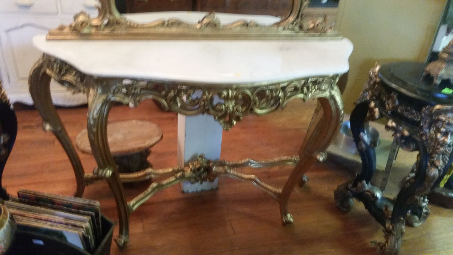 Louis XV Mirror - Console With White Marble Table Top-Jantiques LLC.