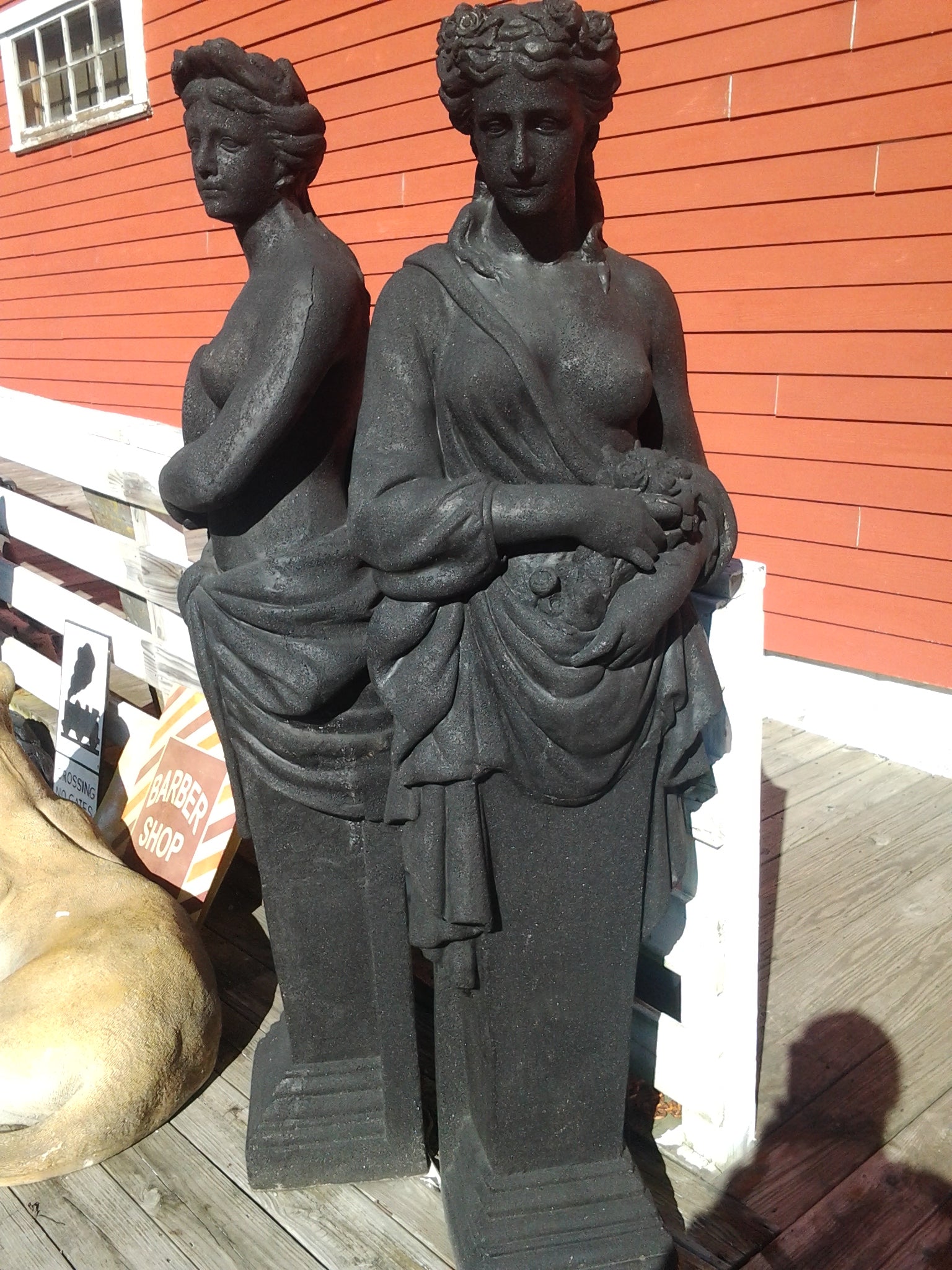 Fiberglass Statue - Stone Dust Pair Greek Lady Painted Black-Jantiques LLC.