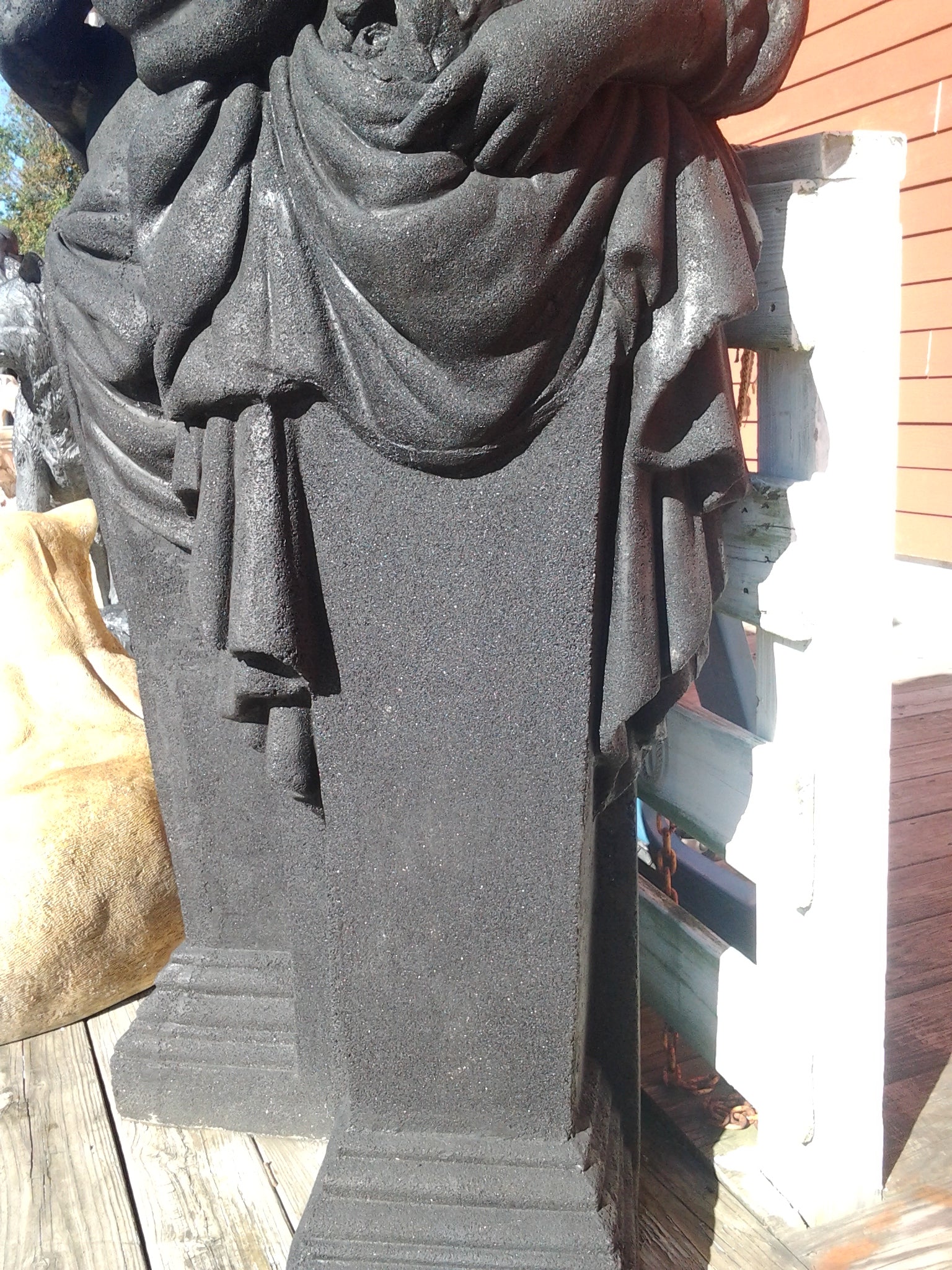 Fiberglass Statue - Stone Dust Pair Greek Lady Painted Black-Jantiques LLC.