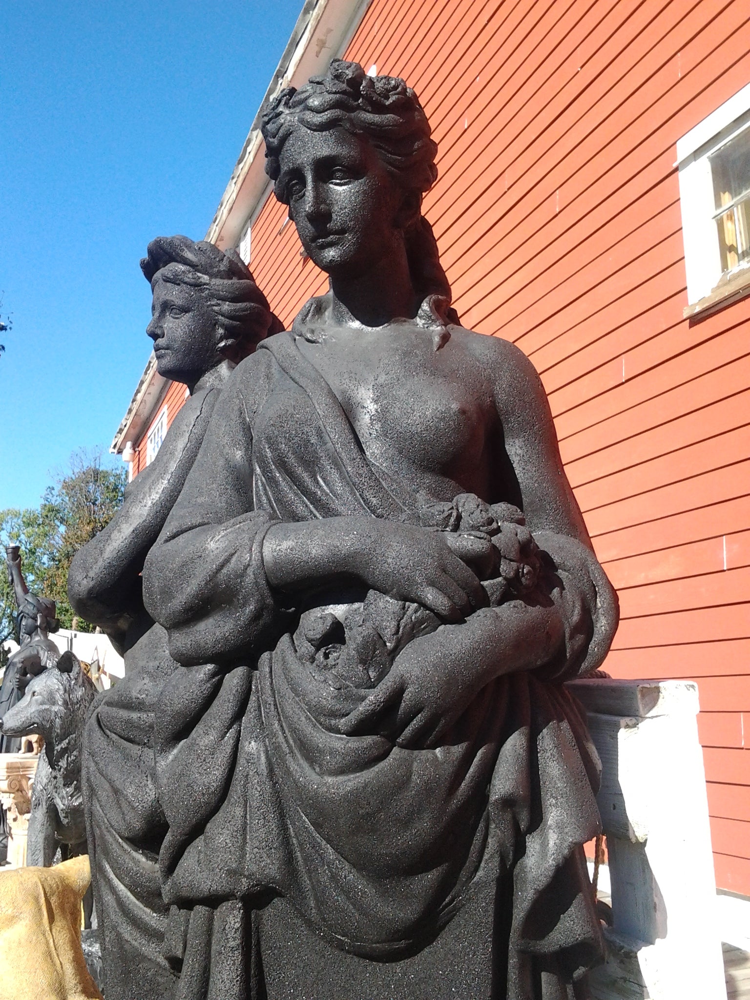 Fiberglass Statue - Stone Dust Pair Greek Lady Painted Black-Jantiques LLC.