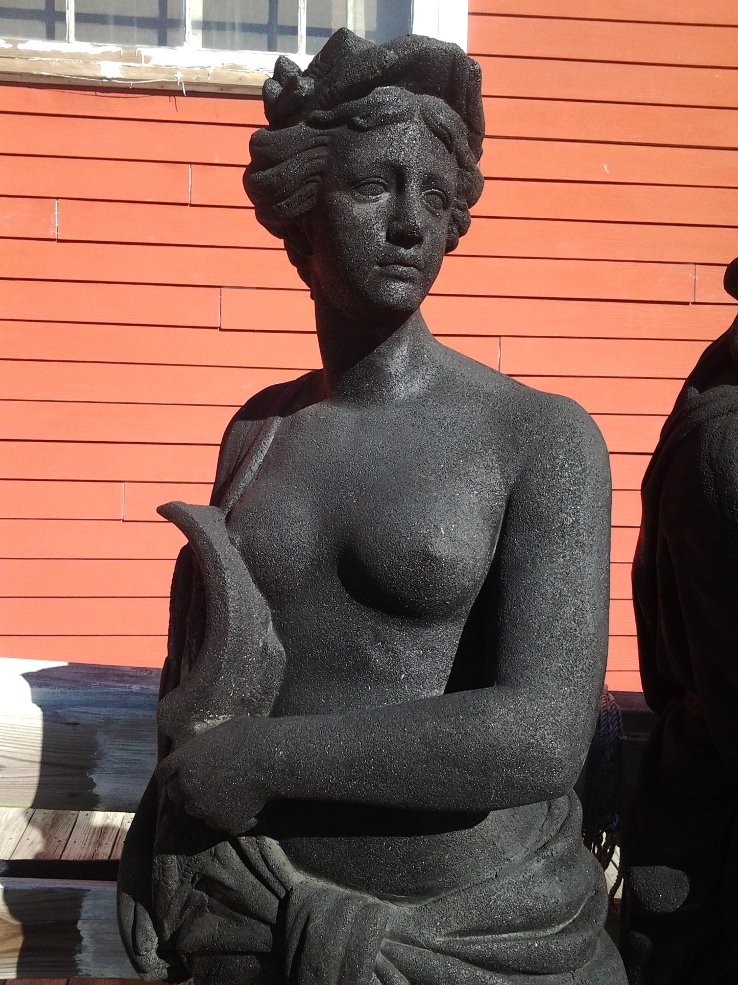 Fiberglass Statue - Stone Dust Pair Greek Lady Painted Black-Jantiques LLC.