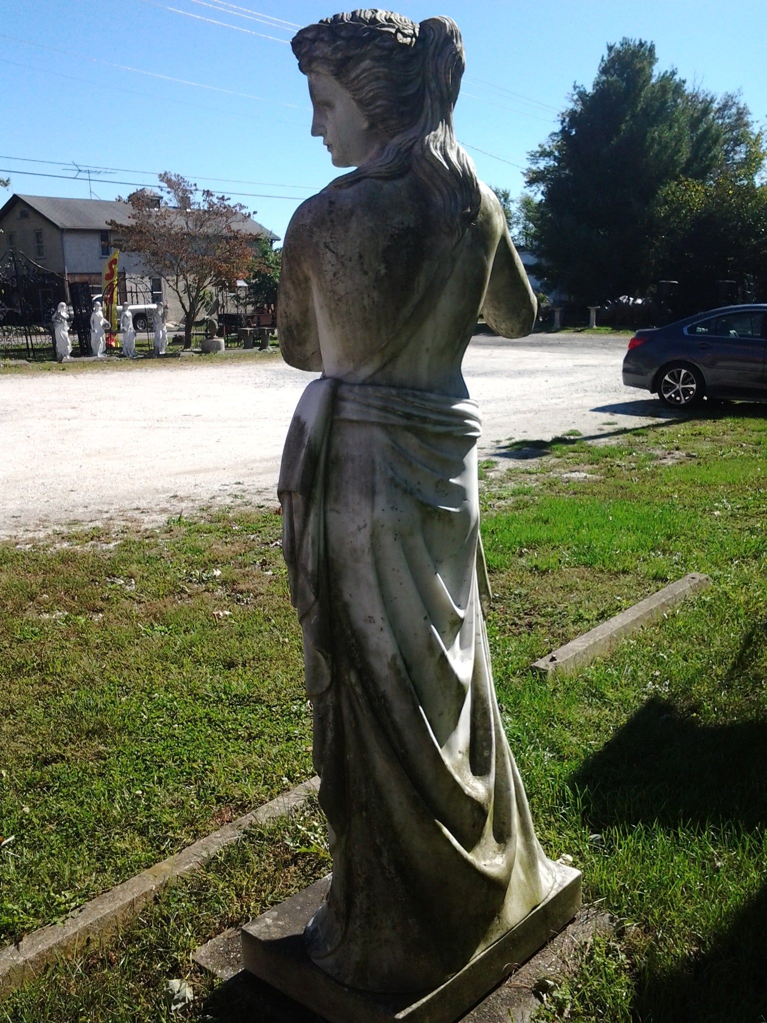 Marble Statue - Lady Play Harp Statue-Jantiques LLC.