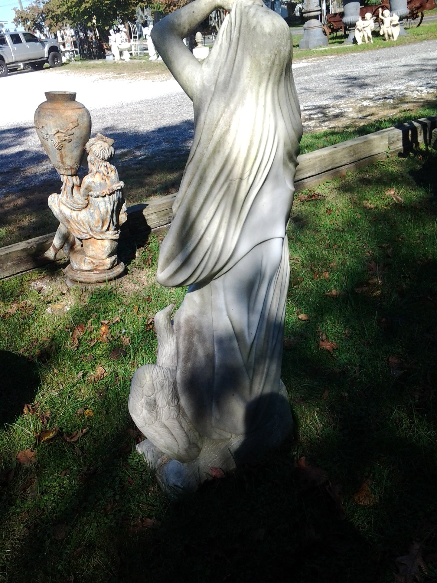 Marble Statue - Lady with An Eagle Statue-Jantiques LLC.