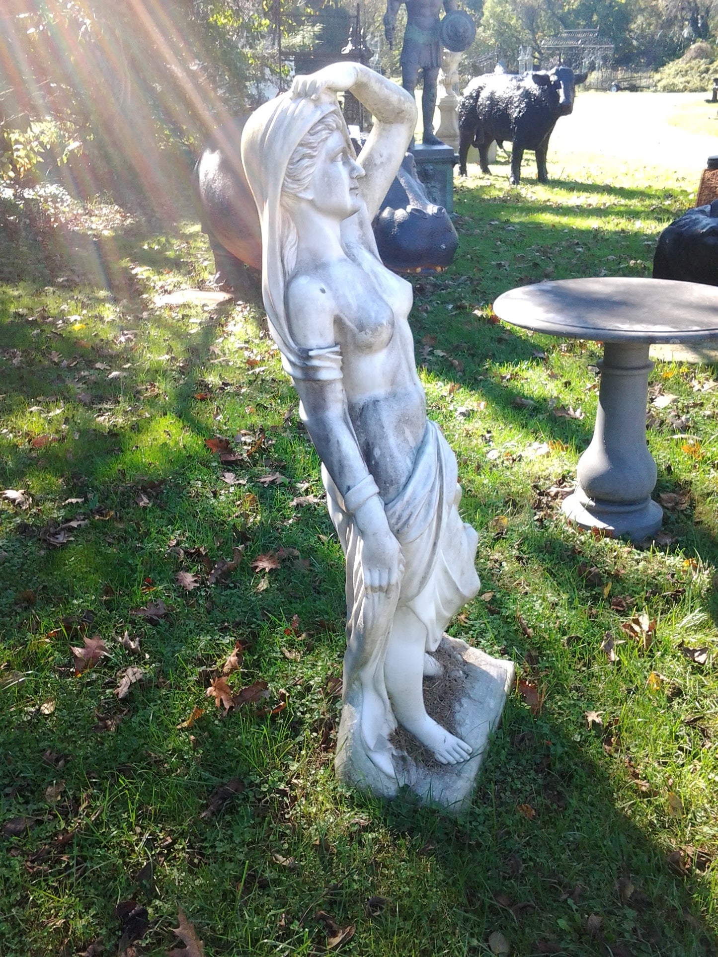 Marble Statue - Lady with An Eagle Statue-Jantiques LLC.