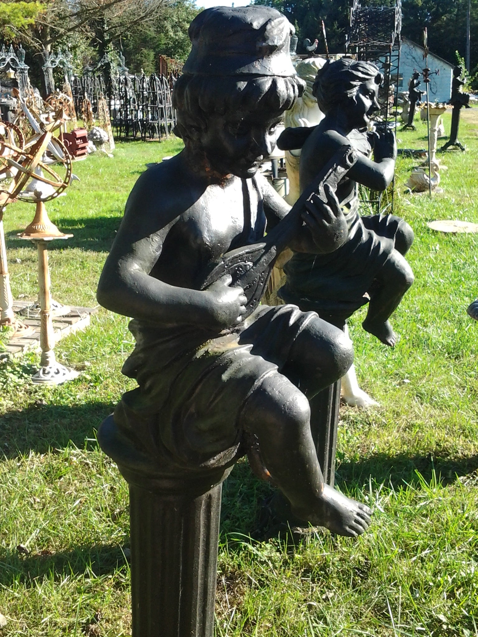 Cast Iron Statue - Pair of Instrumental Child-Jantiques LLC.