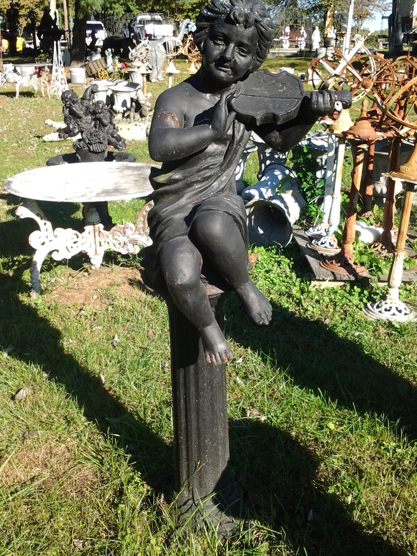 Cast Iron Statue - Pair of Instrumental Child-Jantiques LLC.