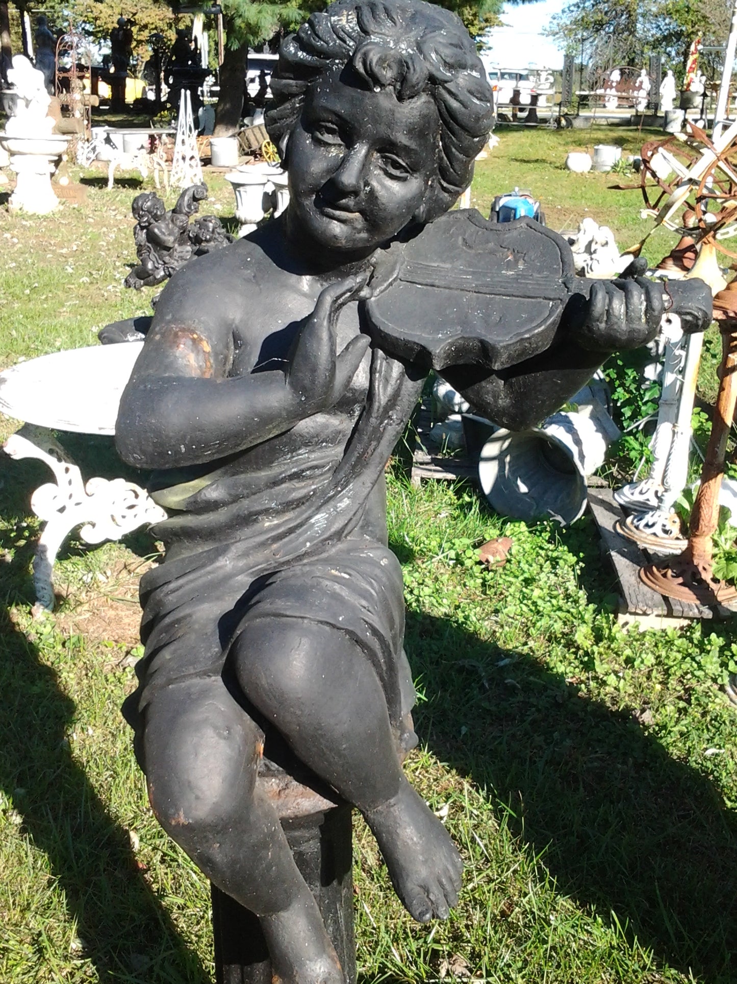 Cast Iron Statue - Pair of Instrumental Child-Jantiques LLC.