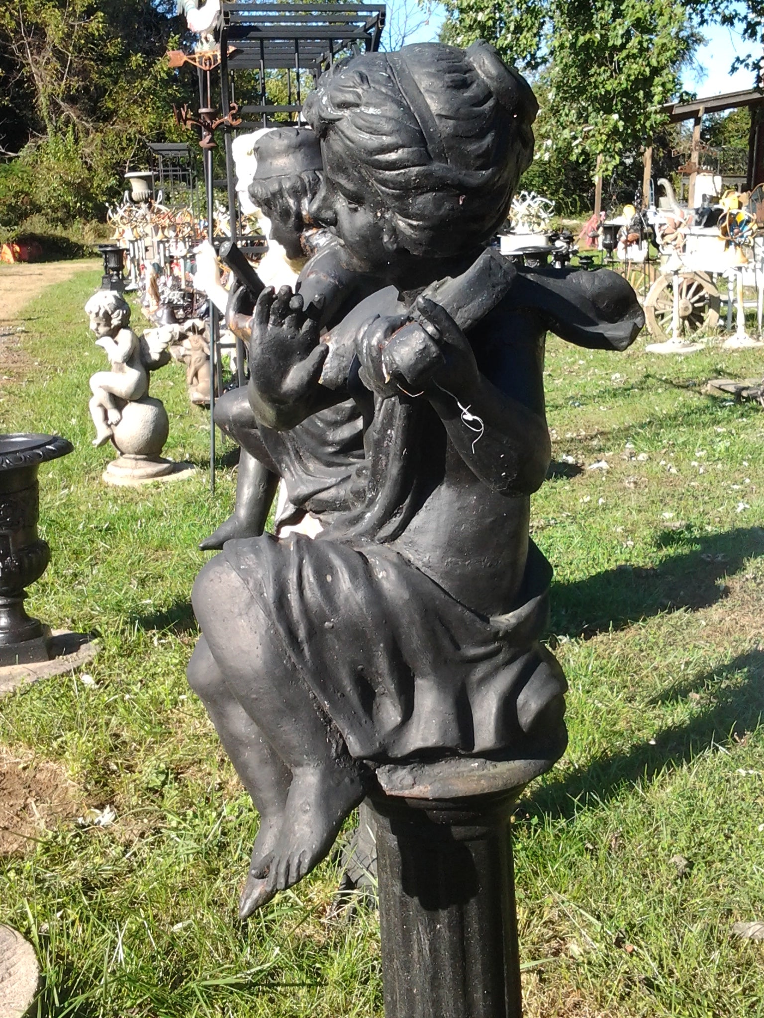 Cast Iron Statue - Pair of Instrumental Child-Jantiques LLC.