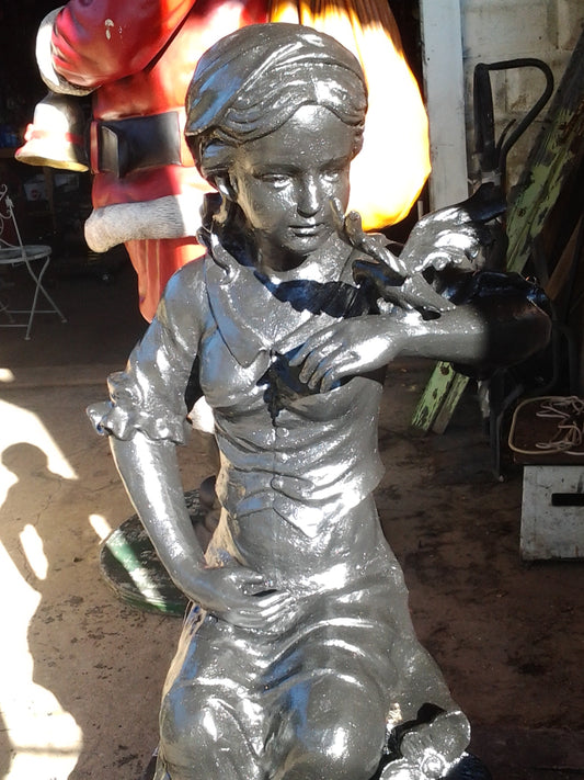 Cast Iron Statue - Girl with a Bird-Jantiques LLC.